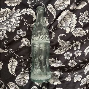 Vintage Coca Cola Aqua White Lettering Glass Bottle